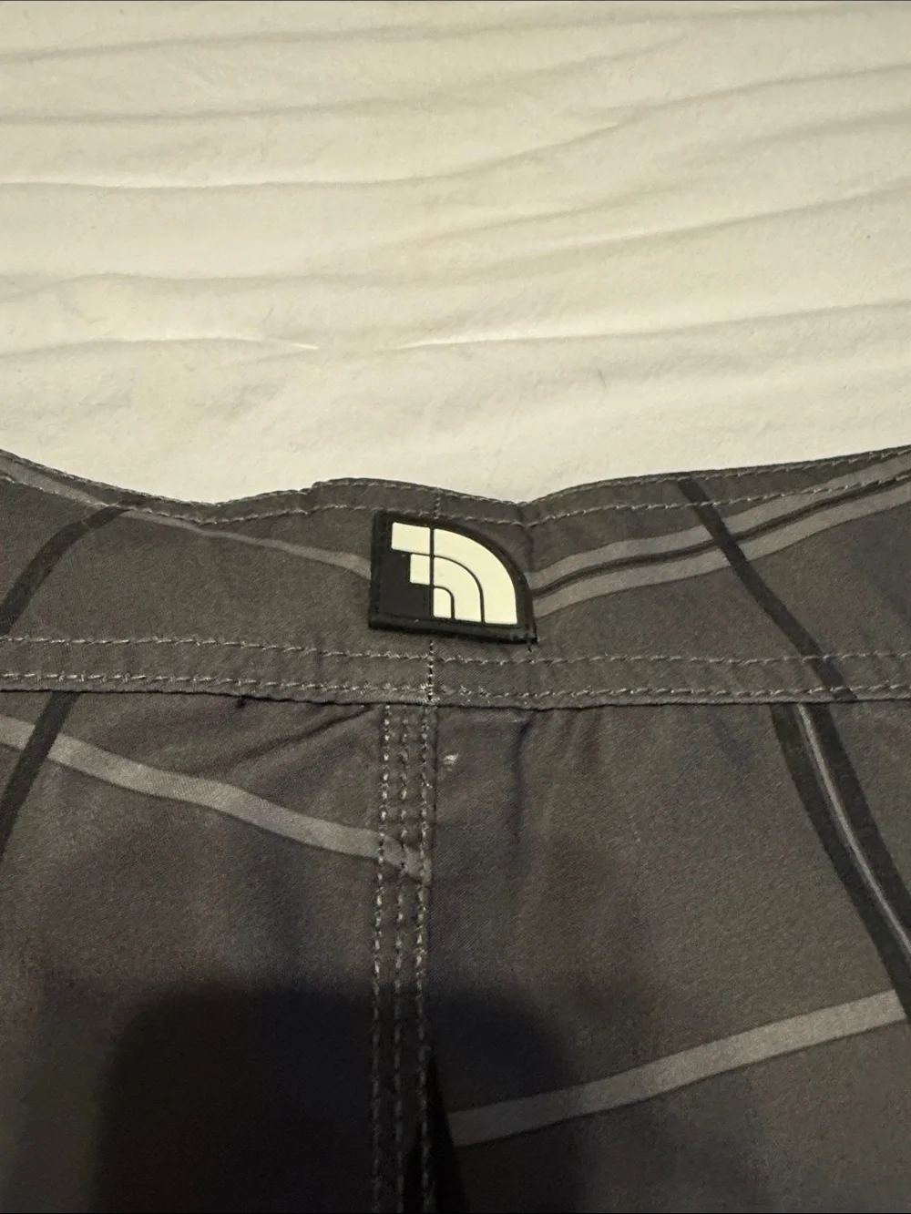 The North Face Men’s Black Gray Plaid Swim Board Shorts with Green Waistband